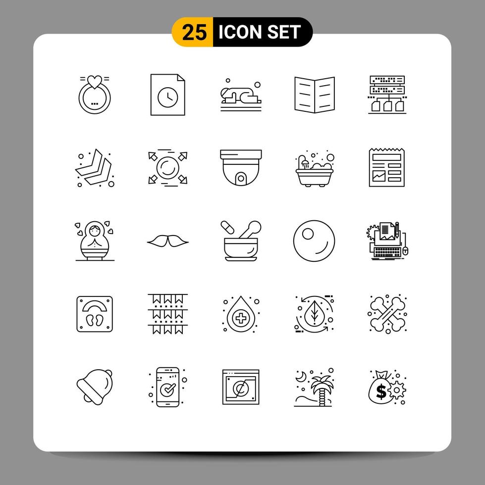 Mobile Interface Line Set of 25 Pictograms of management backup muslim education book Editable Vector Design Elements