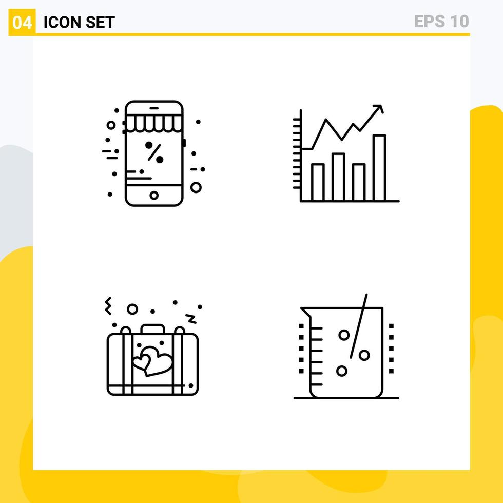 universal icono símbolos grupo de 4 4 moderno línea de relleno plano colores de en línea maletín descuento analítica romance editable vector diseño elementos