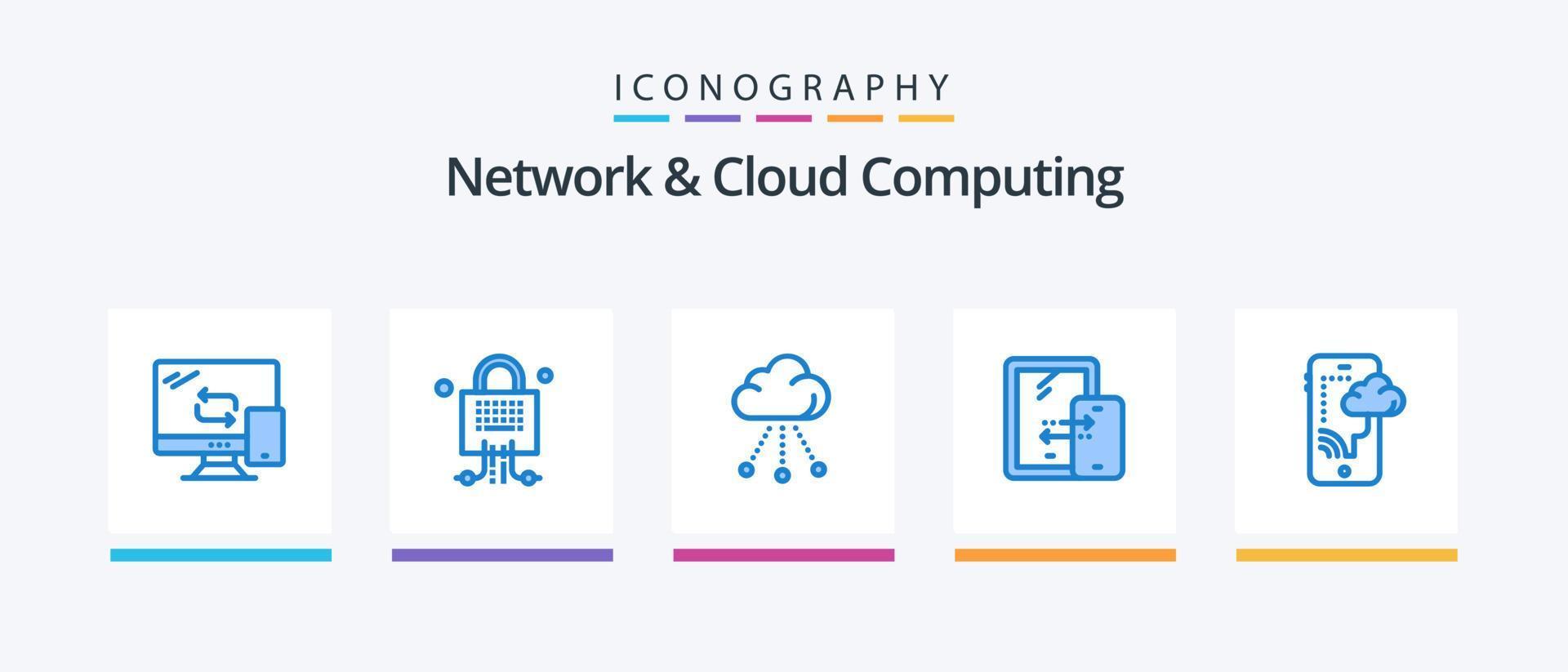 Network And Cloud Computing Blue 5 Icon Pack Including connection. technology. cloud. storage. mobile. Creative Icons Design vector
