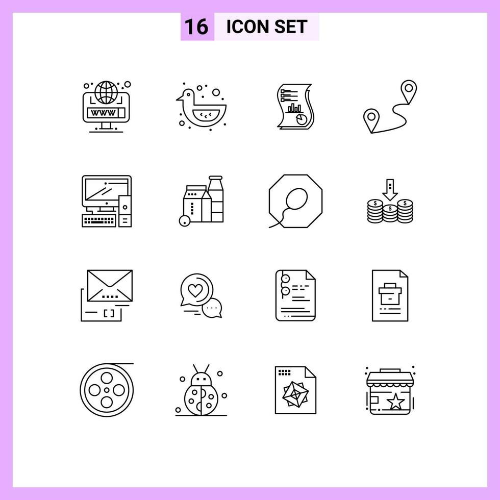 Group of 16 Modern Outlines Set for route location audit report marketing Editable Vector Design Elements