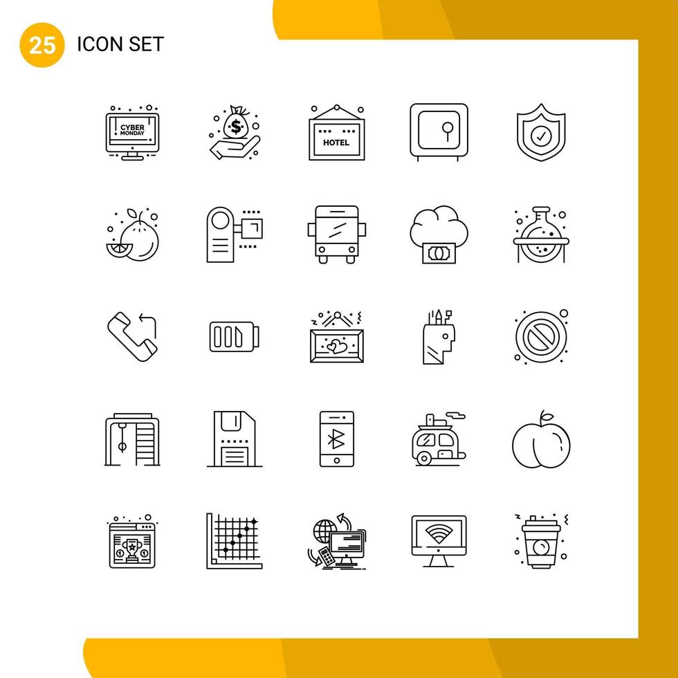 25 usuario interfaz línea paquete de moderno señales y símbolos de seguridad la seguridad hotel dinero caja editable vector diseño elementos