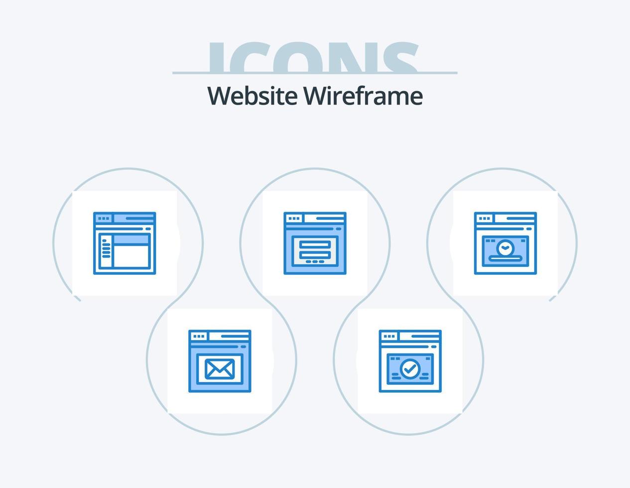 Website Wireframe Blue Icon Pack 5 Icon Design. email. web. website. secure. website vector