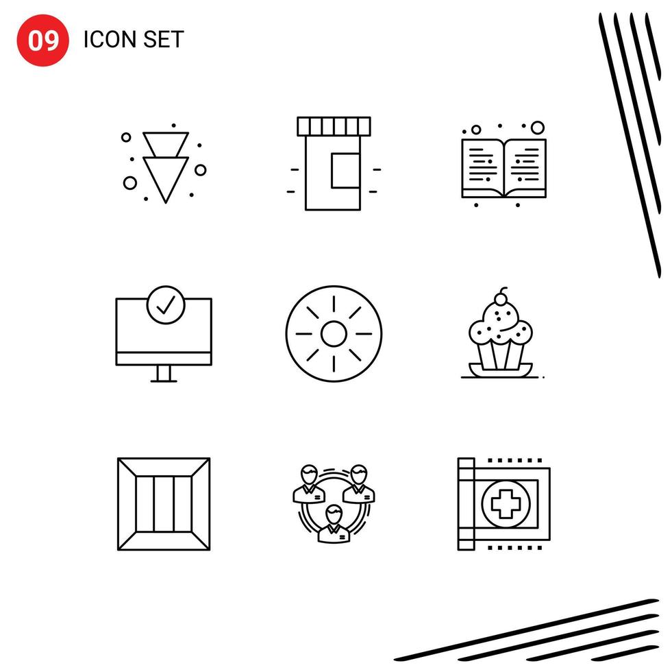 Pictogram Set of 9 Simple Outlines of meal food read drink gadget Editable Vector Design Elements