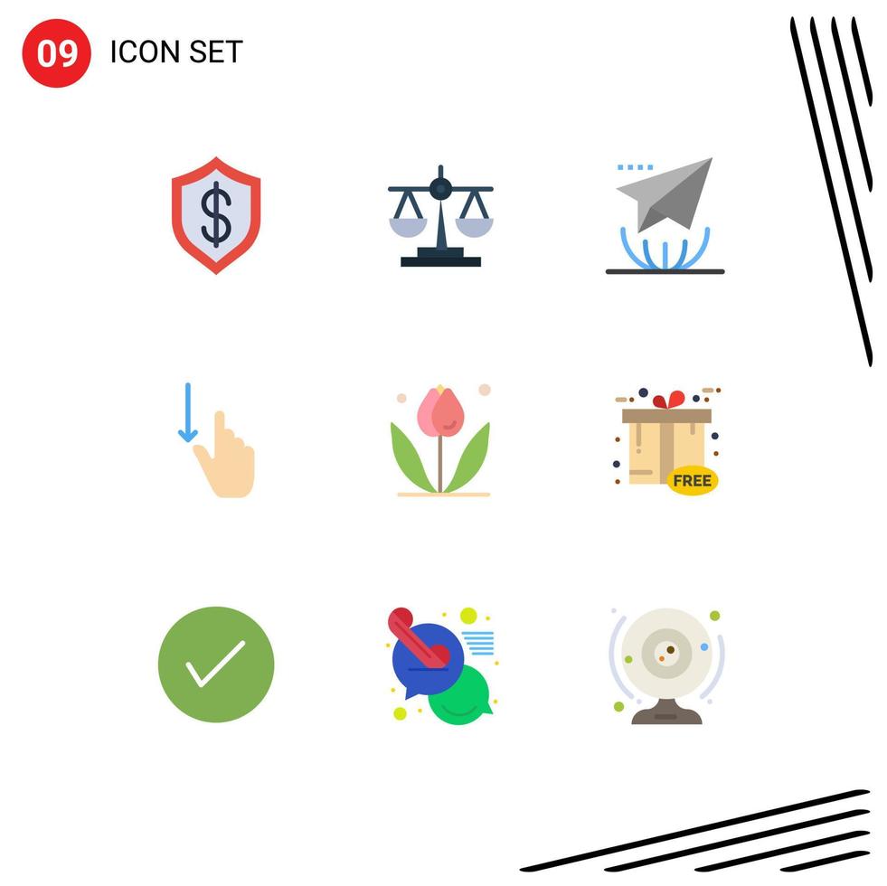 9 User Interface Flat Color Pack of modern Signs and Symbols of hand gesture scale finger send Editable Vector Design Elements