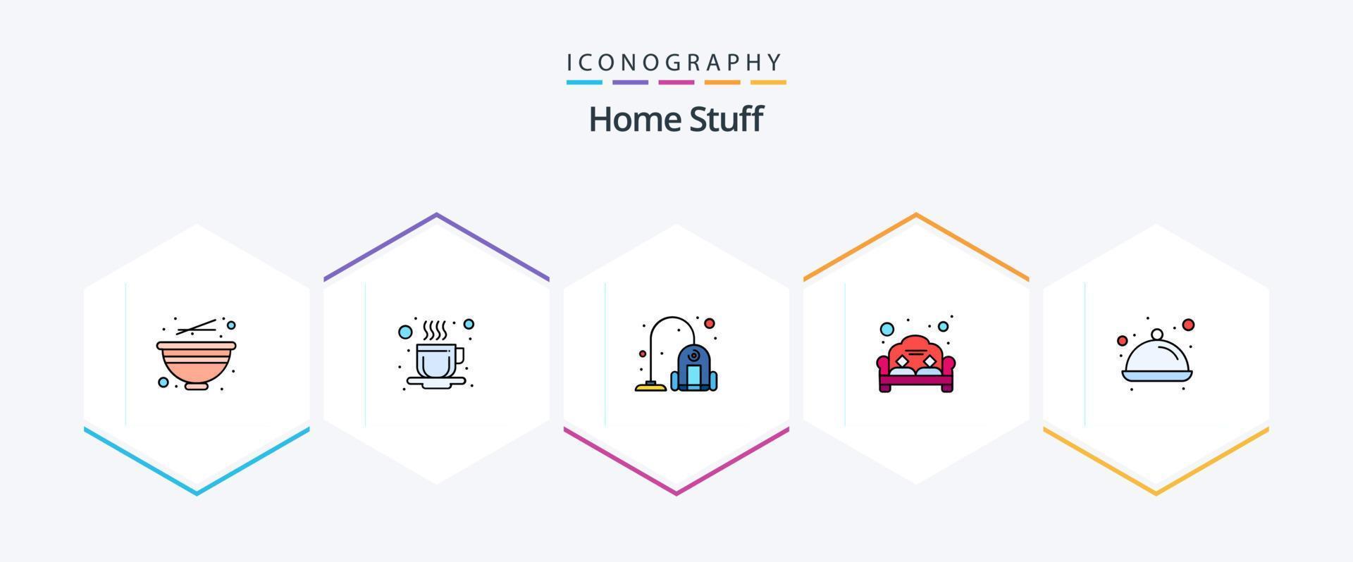 hogar cosas 25 línea de relleno icono paquete incluso alimento. limpiador. sofá. sofá vector