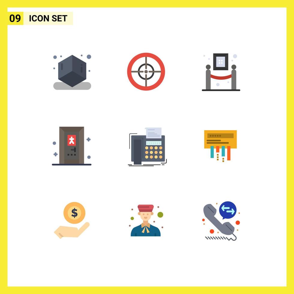 Mobile Interface Flat Color Set of 9 Pictograms of communication telephone museum message bath Editable Vector Design Elements