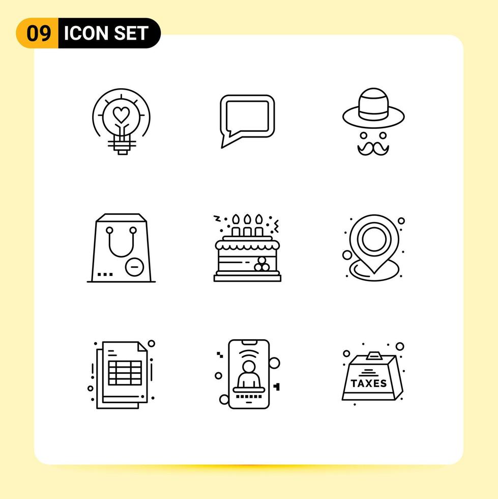 9 Thematic Vector Outlines and Editable Symbols of birthday package avatar minus commerce Editable Vector Design Elements