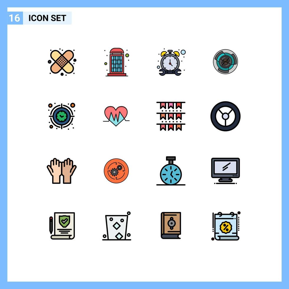 Group of 16 Modern Flat Color Filled Lines Set for logic concept stop challenge complexity Editable Creative Vector Design Elements