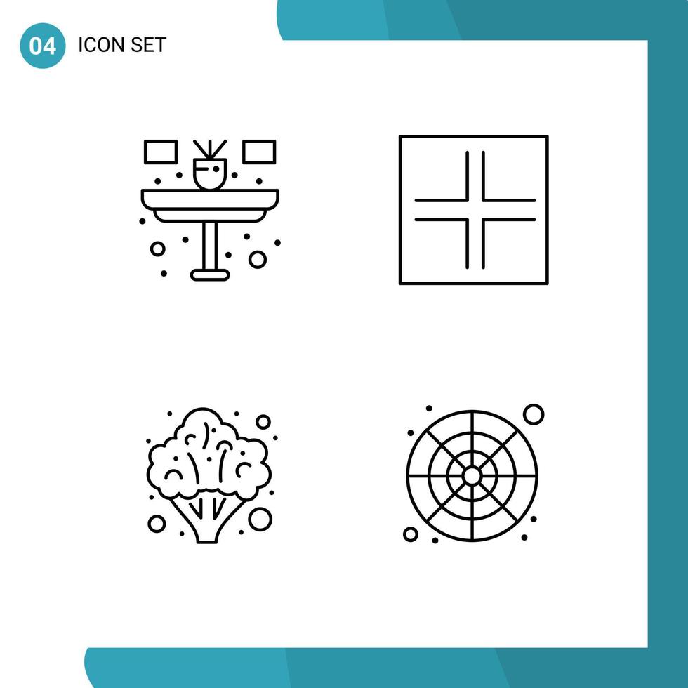 Set of 4 Commercial Filledline Flat Colors pack for desk healthcare table small vegetable Editable Vector Design Elements