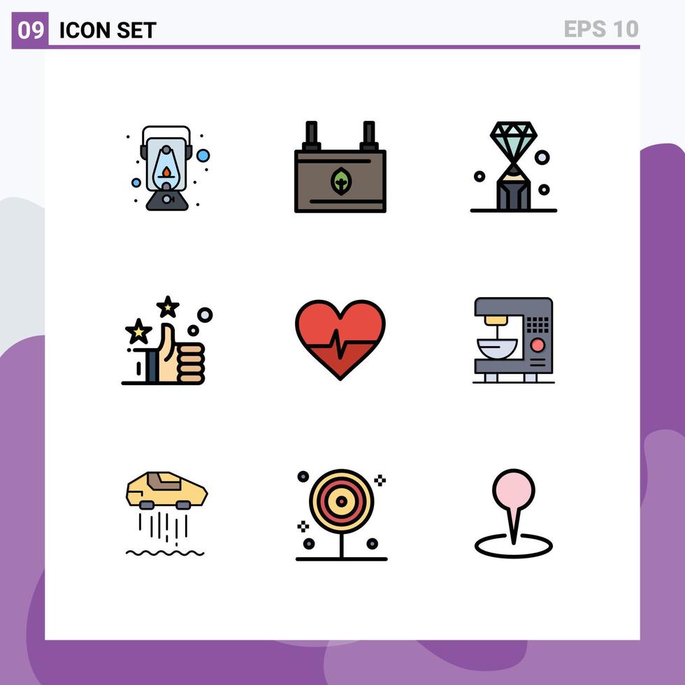 Universal Icon Symbols Group of 9 Modern Filledline Flat Colors of beat hand energy favorites pen Editable Vector Design Elements