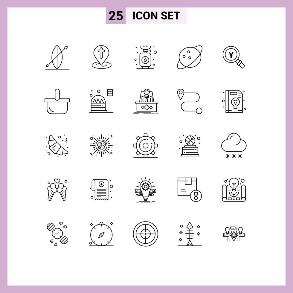 Modern Set of 25 Lines Pictograph of search japan cook yen saturn Editable Vector Design Elements