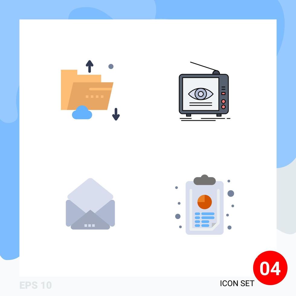 Set of 4 Modern UI Icons Symbols Signs for cloud tv multimedia broadcast mail Editable Vector Design Elements