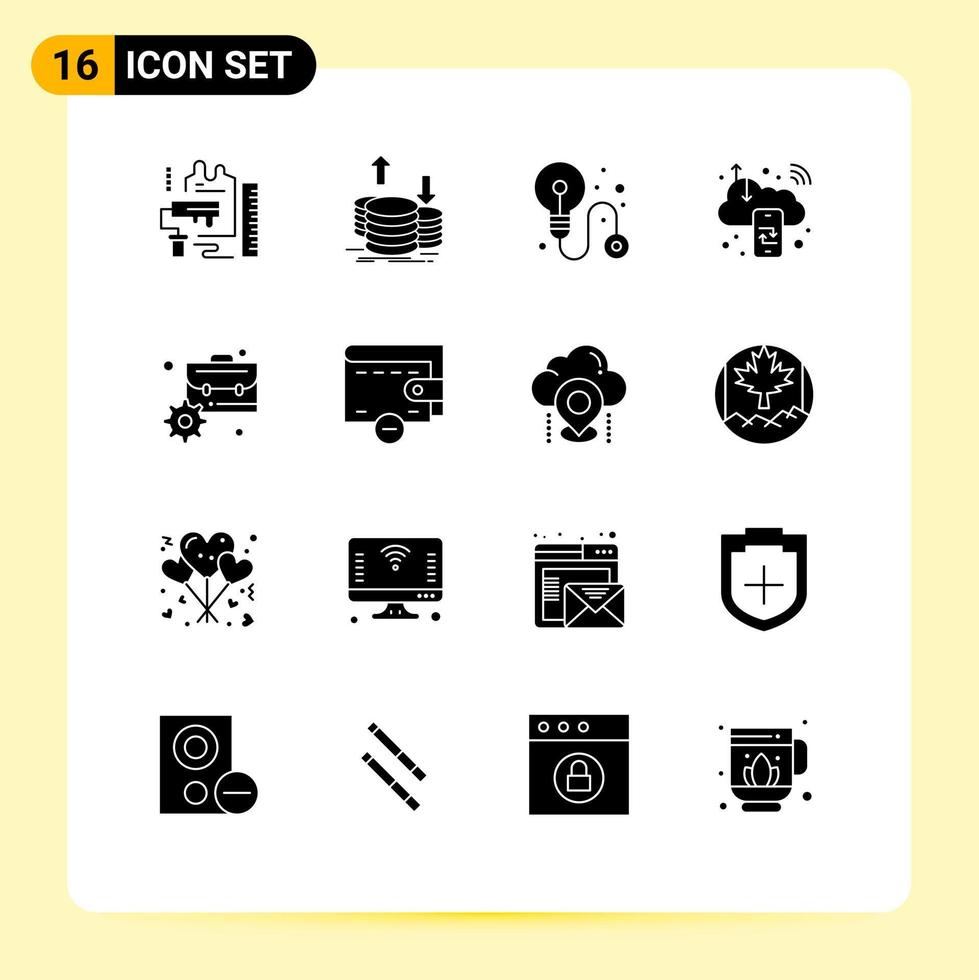 Pack of 16 creative Solid Glyphs of internet computing gold cloud process Editable Vector Design Elements