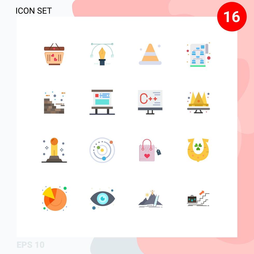 16 Flat Color concept for Websites Mobile and Apps construction start up alert business planning Editable Pack of Creative Vector Design Elements