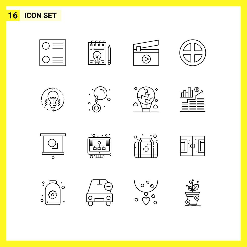 Stock Vector Icon Pack of 16 Line Signs and Symbols for solution idea media bulb interior Editable Vector Design Elements