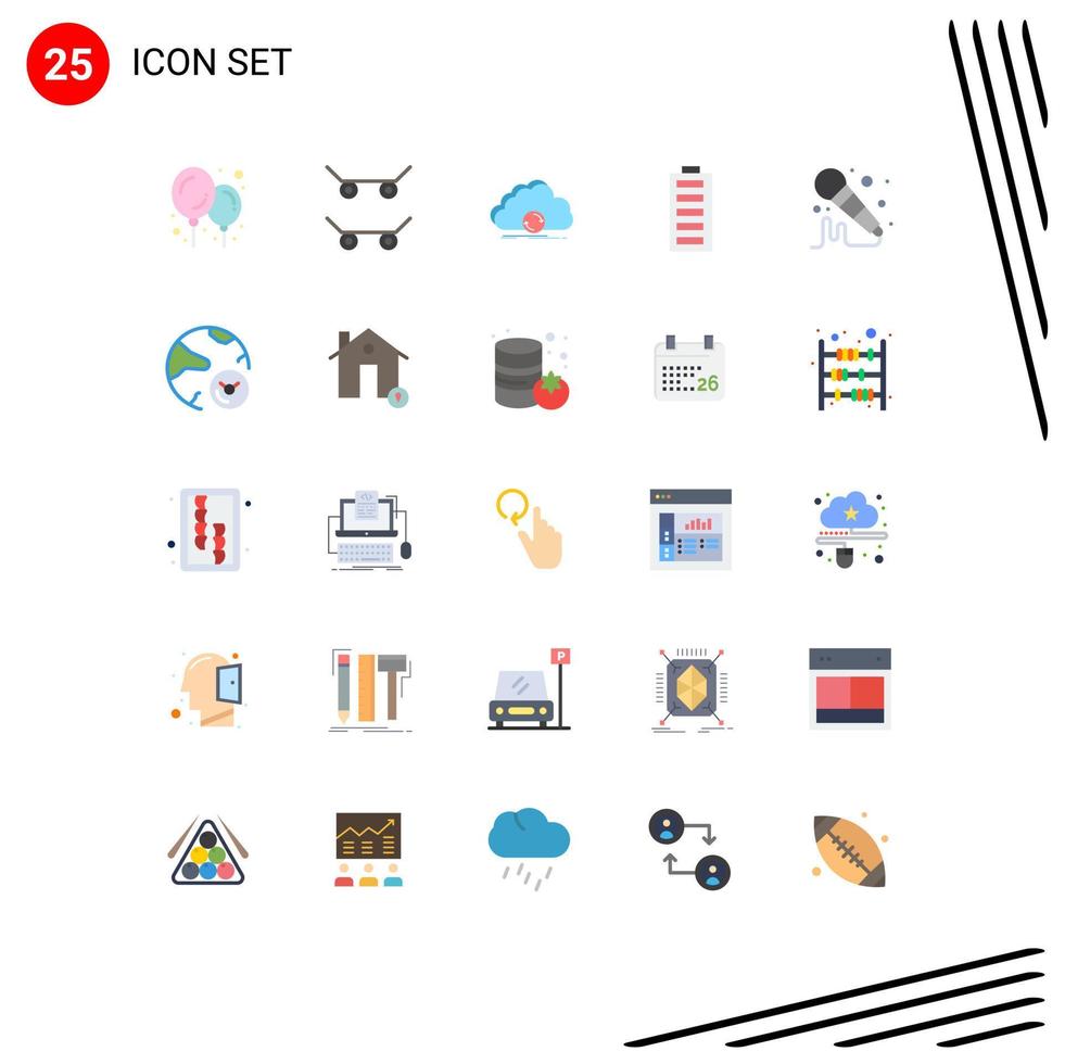 Pictogram Set of 25 Simple Flat Colors of analysis microphone synchronization mic energy Editable Vector Design Elements