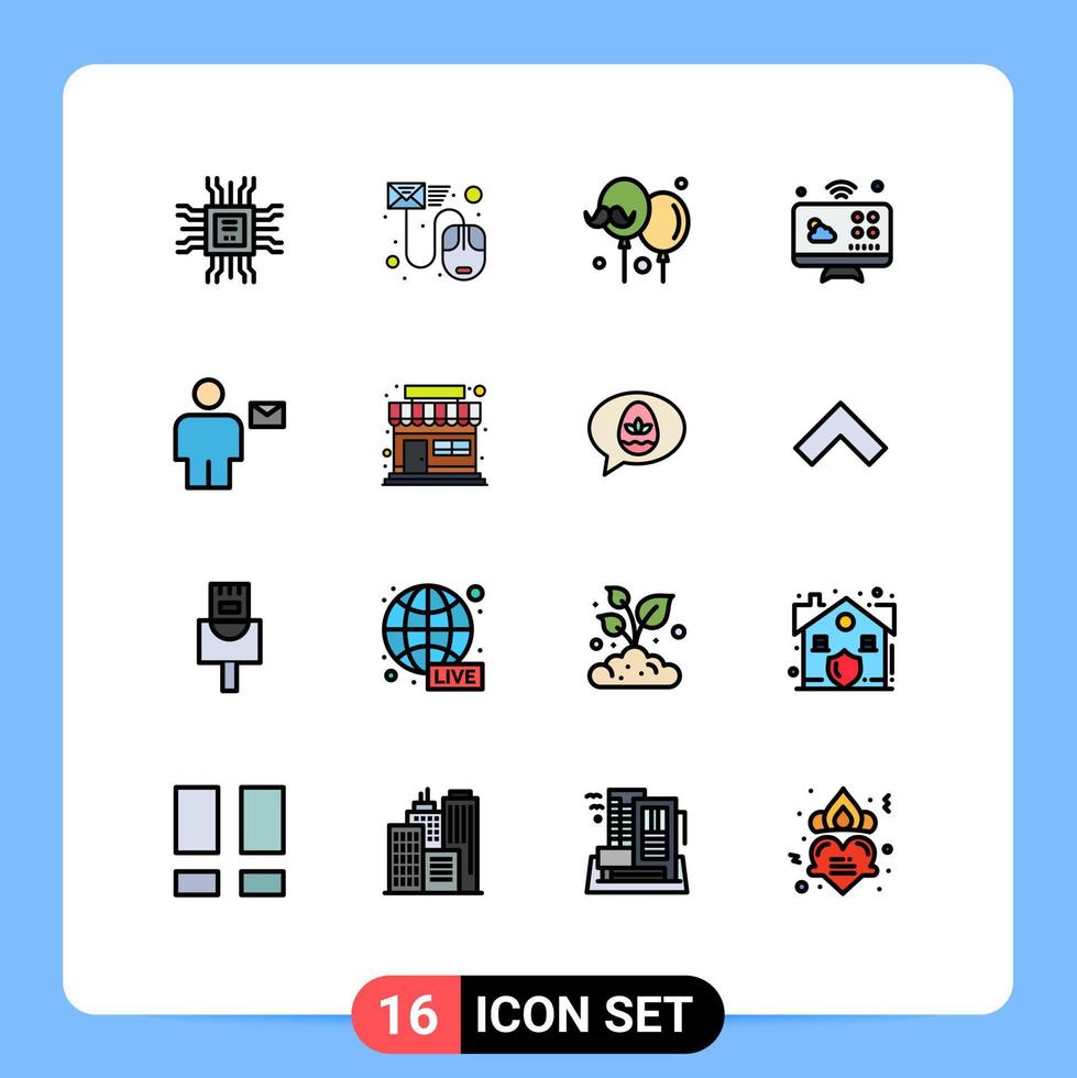 Stock Vector Icon Pack of 16 Line Signs and Symbols for avatar monitor mail connections fathers day Editable Creative Vector Design Elements