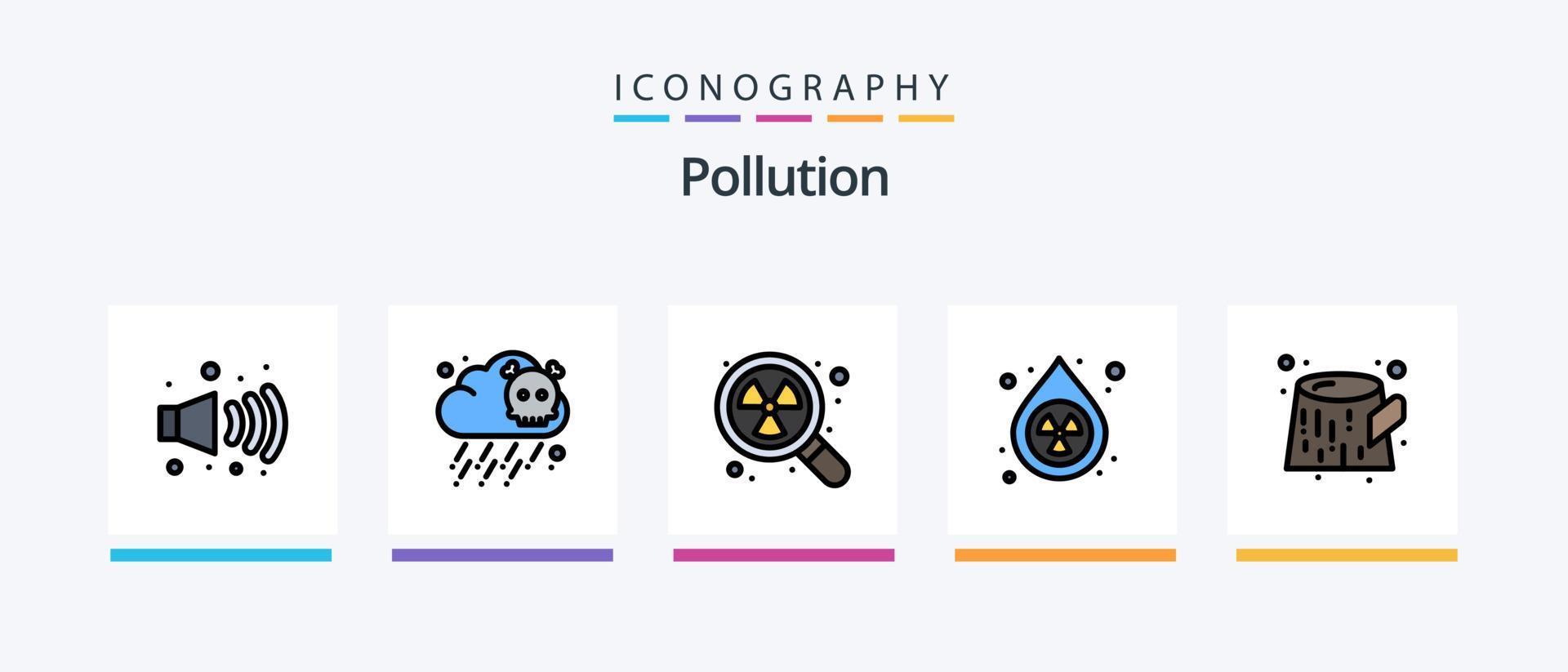 Pollution Line Filled 5 Icon Pack Including co dioxide. carbon. drop. search. radioactive. Creative Icons Design vector