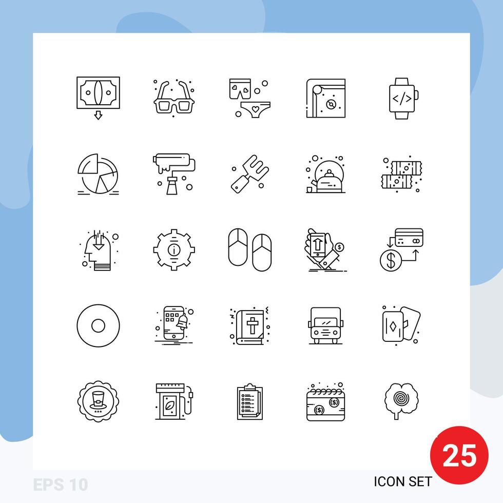 Mobile Interface Line Set of 25 Pictograms of watch game valentines day fun wedding Editable Vector Design Elements