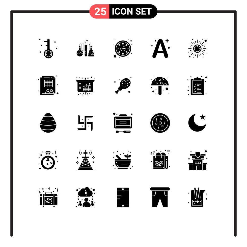 Mobile Interface Solid Glyph Set of 25 Pictograms of health school science education a Editable Vector Design Elements