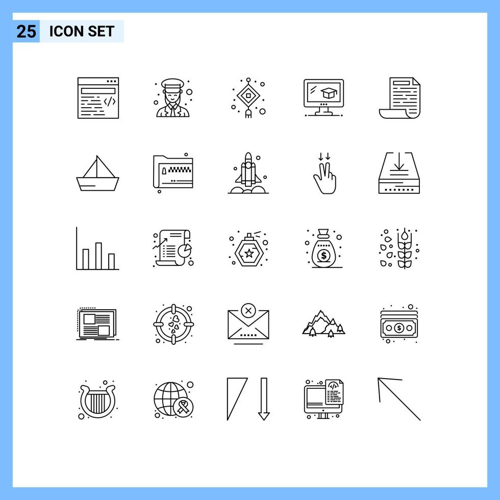 Set of 25 Modern UI Icons Symbols Signs for document file chinese graduation education Editable Vector Design Elements
