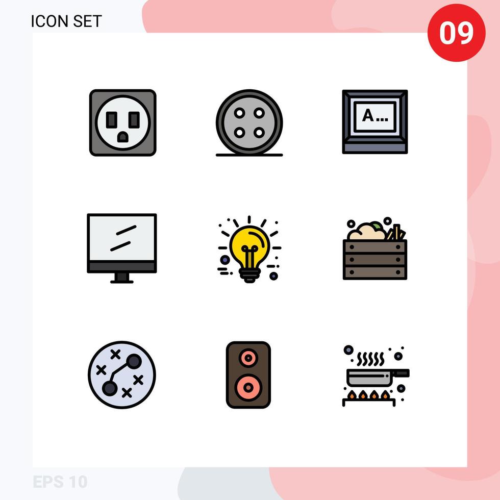 9 Thematic Vector Filledline Flat Colors and Editable Symbols of technology idea typing business display Editable Vector Design Elements