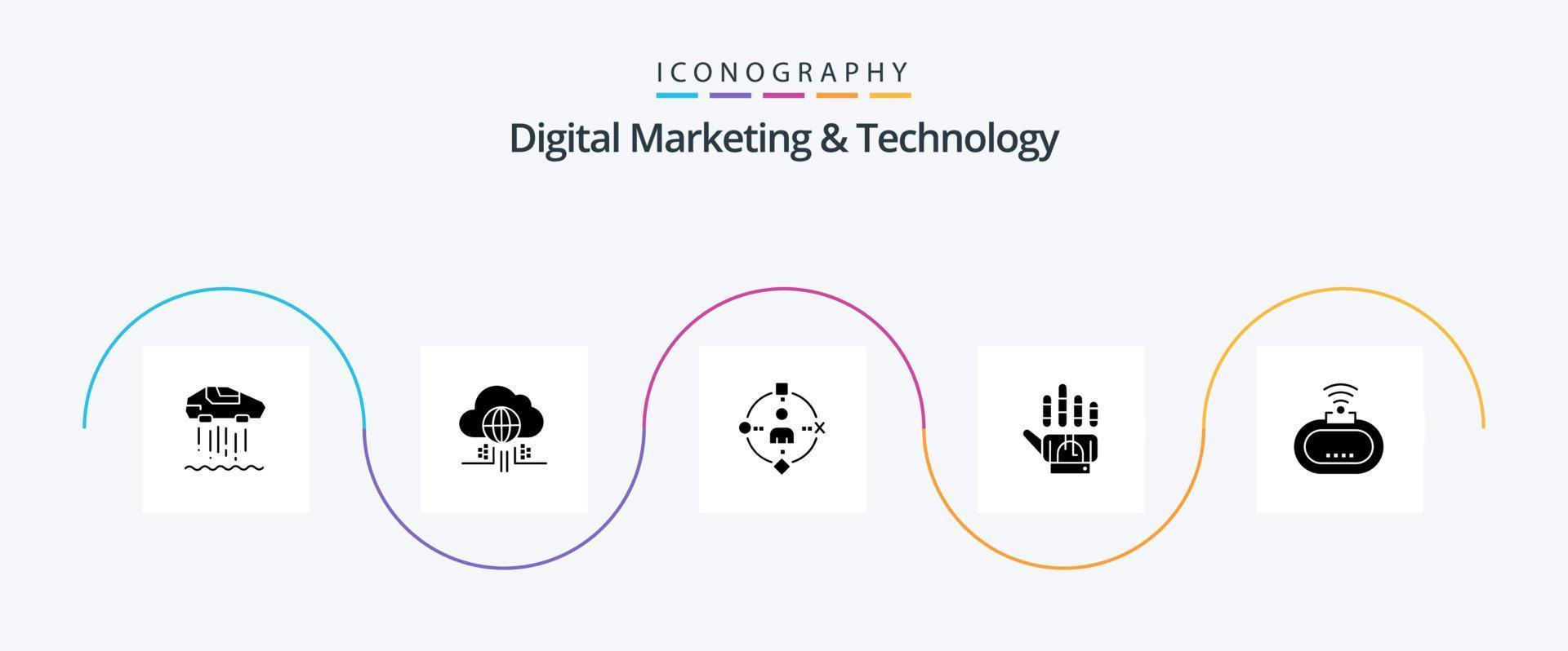 Digital Marketing And Technology Glyph 5 Icon Pack Including security. technology. ambient. hand . tracking vector