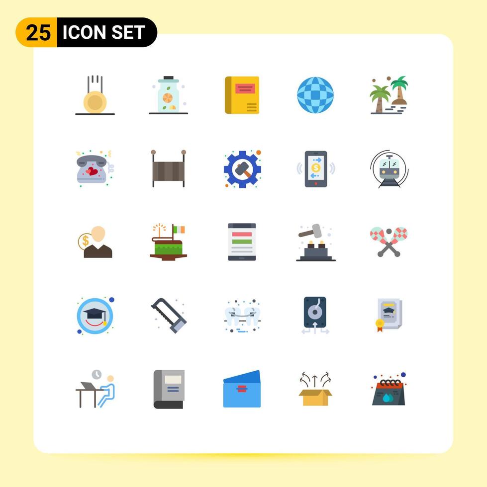 25 Universal Flat Color Signs Symbols of beach palm education date internet Editable Vector Design Elements