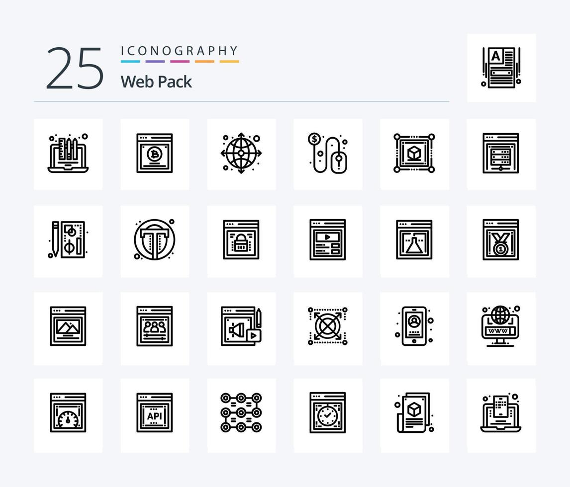 Web Pack 25 Line icon pack including d. dollar sign. split testing. dollar. web vector
