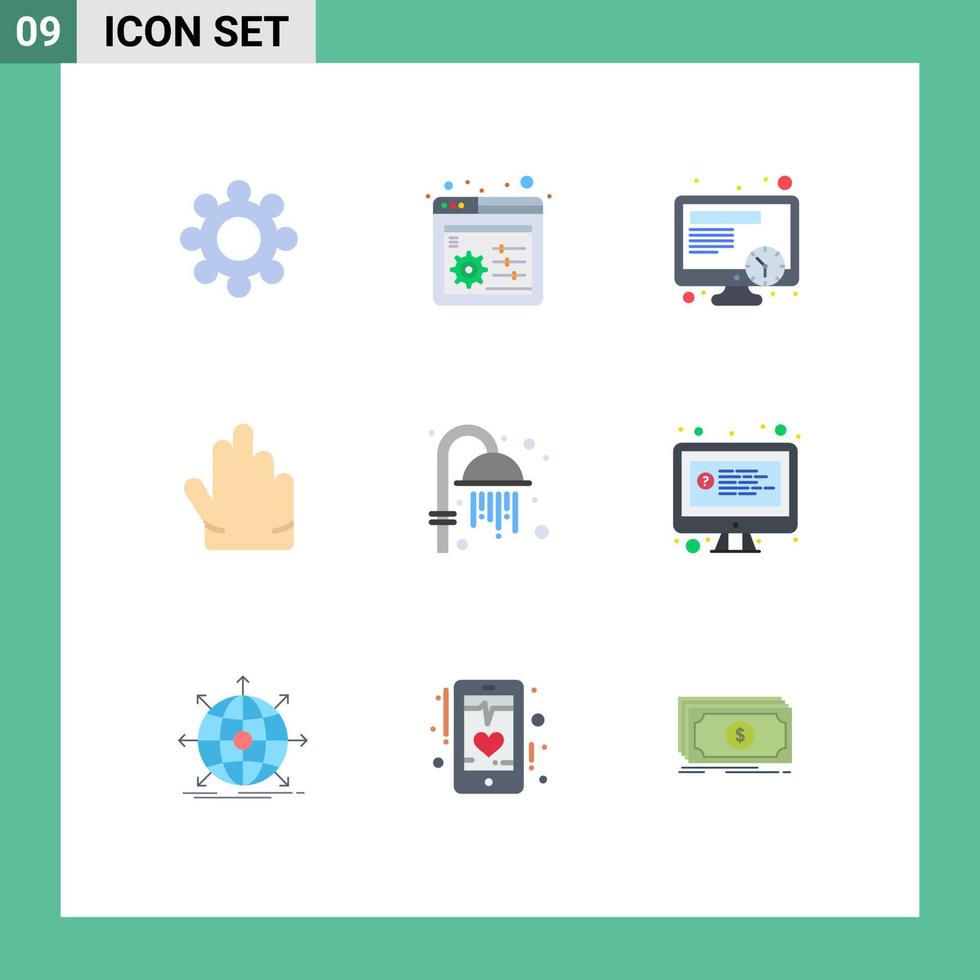 User Interface Pack of 9 Basic Flat Colors of question computer work shower cleansing Editable Vector Design Elements