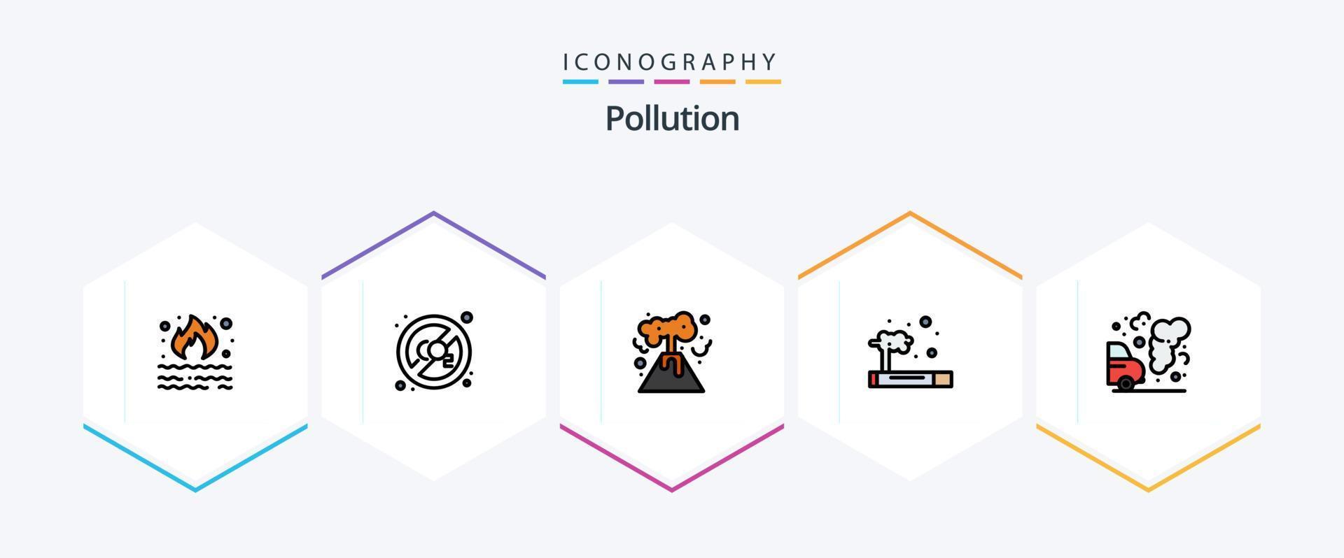 Pollution 25 FilledLine icon pack including garbage. car. energy. waste. pollution vector