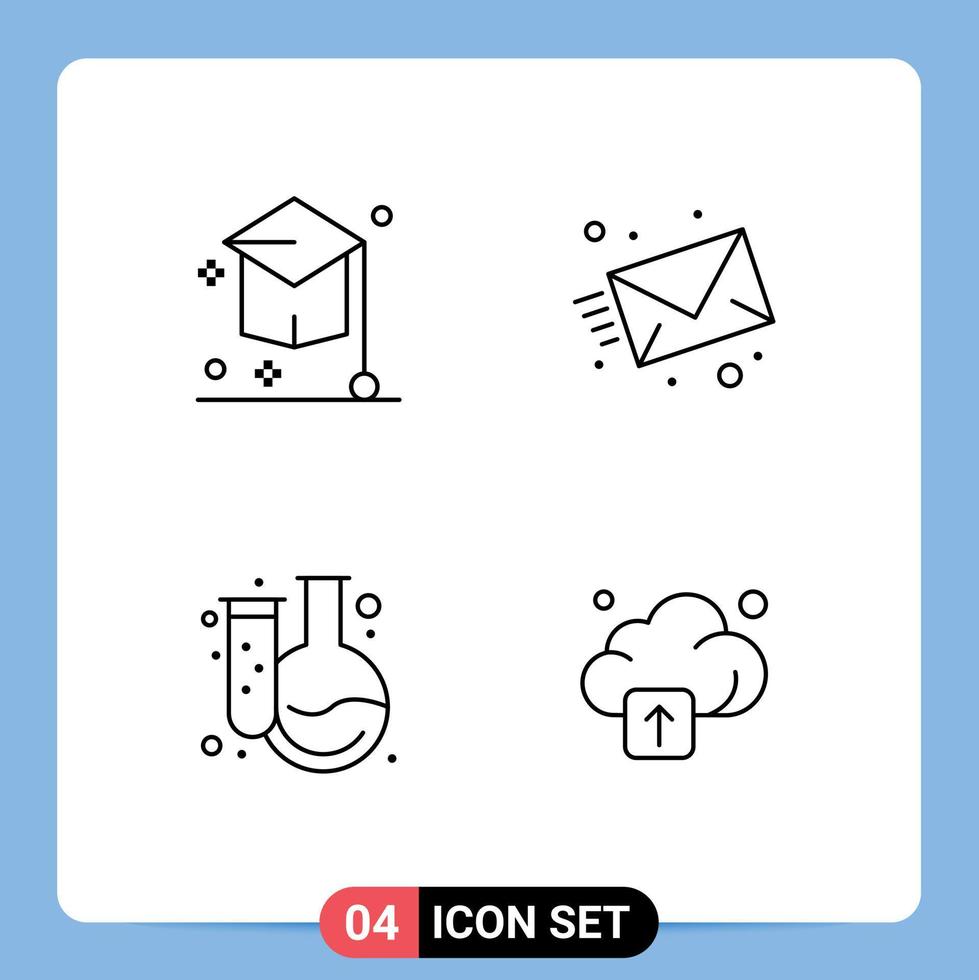 Set of 4 Modern UI Icons Symbols Signs for college back to school hat mail education Editable Vector Design Elements