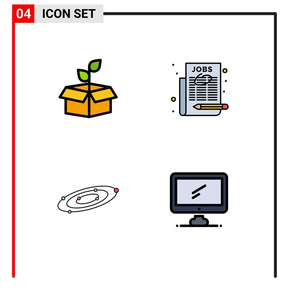 Set of 4 Modern UI Icons Symbols Signs for eco galaxy plant job planets Editable Vector Design Elements