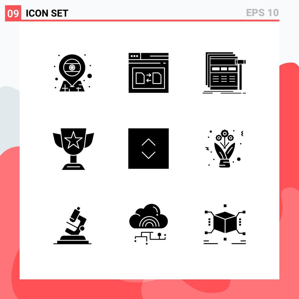 Solid Glyph Pack of 9 Universal Symbols of prize award share achievement webpage Editable Vector Design Elements