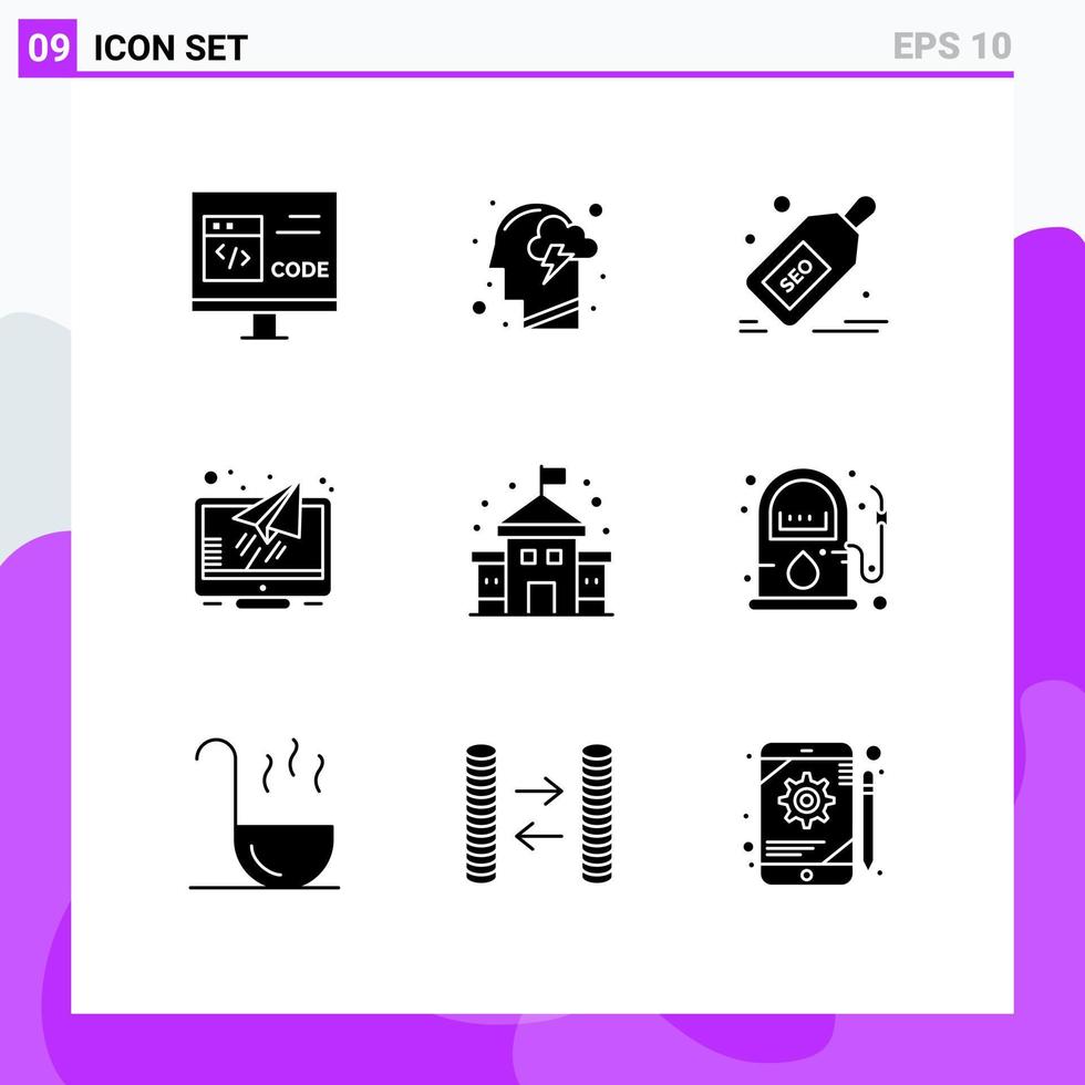 9 Solid Glyph concept for Websites Mobile and Apps reader message mind offer tag Editable Vector Design Elements