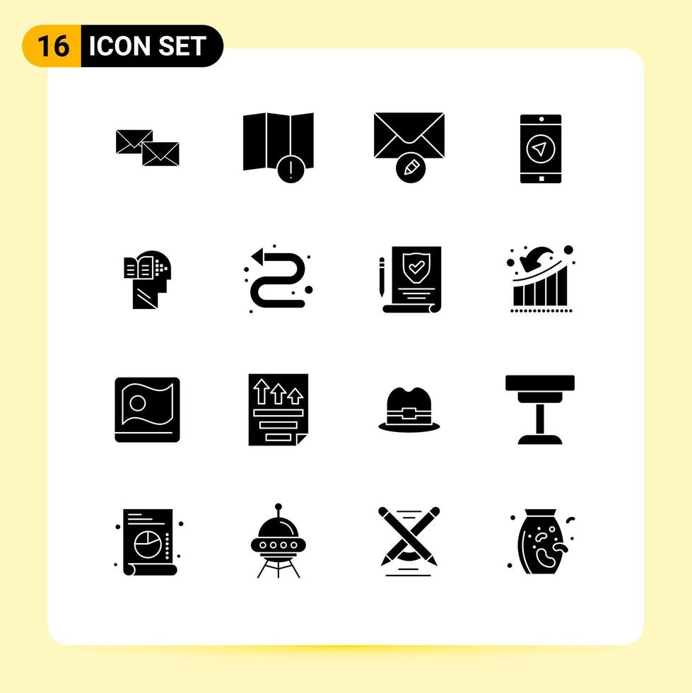 16 Universal Solid Glyph Signs Symbols of book poniter warning mobile apps application Editable Vector Design Elements