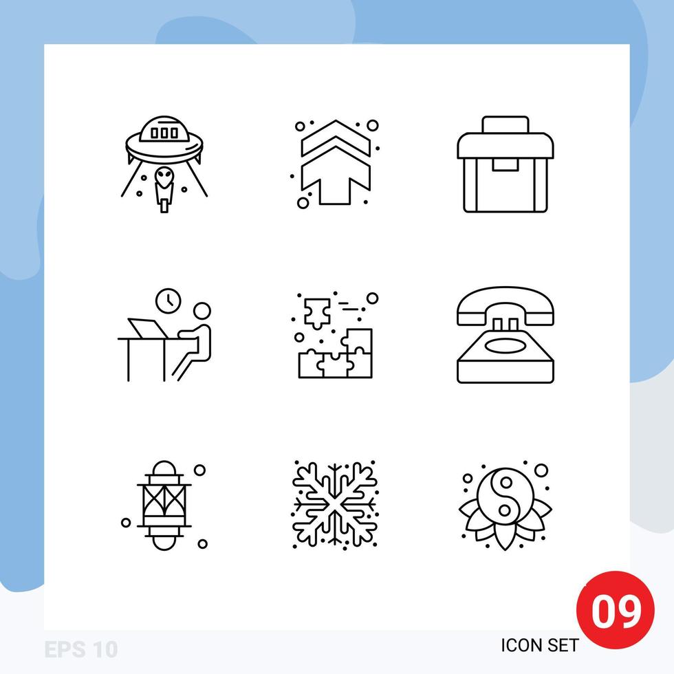 Pack of 9 Modern Outlines Signs and Symbols for Web Print Media such as staff office direction job suitcase Editable Vector Design Elements