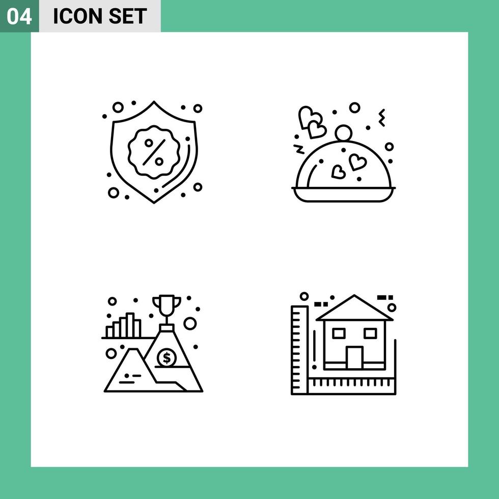 4 Universal Line Signs Symbols of security mountain sale romantic winner Editable Vector Design Elements