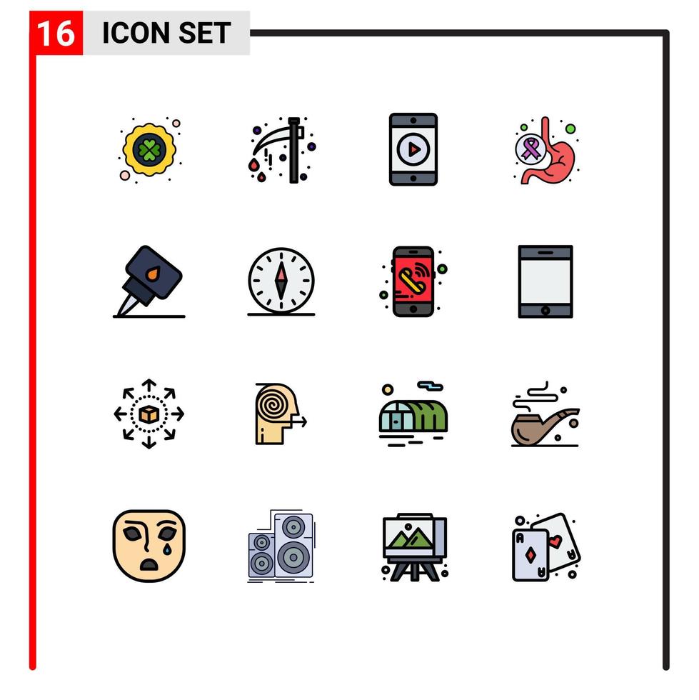 Pictogram Set of 16 Simple Flat Color Filled Lines of engine stomach scary health cancer Editable Creative Vector Design Elements