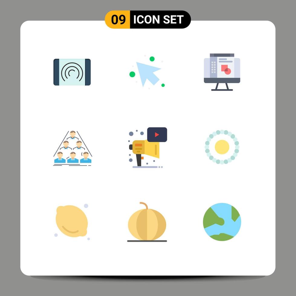 Group of 9 Modern Flat Colors Set for megaphone advertising graphic editor meeting structure Editable Vector Design Elements