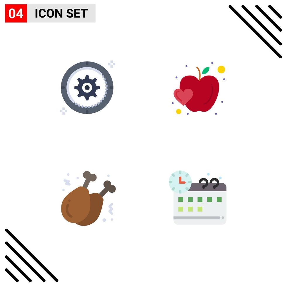 Stock Vector Icon Pack of 4 Line Signs and Symbols for setting chicken leg wheel fruit food Editable Vector Design Elements