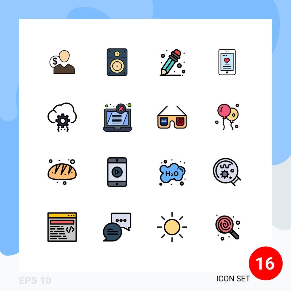 16 Flat Color Filled Line concept for Websites Mobile and Apps cloud phone loud love school supplies Editable Creative Vector Design Elements