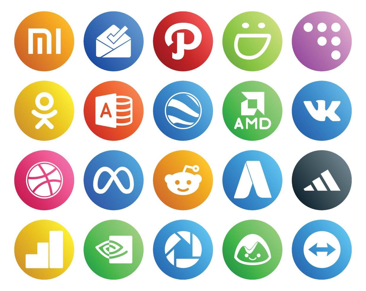 20 social medios de comunicación icono paquete incluso nvidia adidas amd adwords Facebook vector