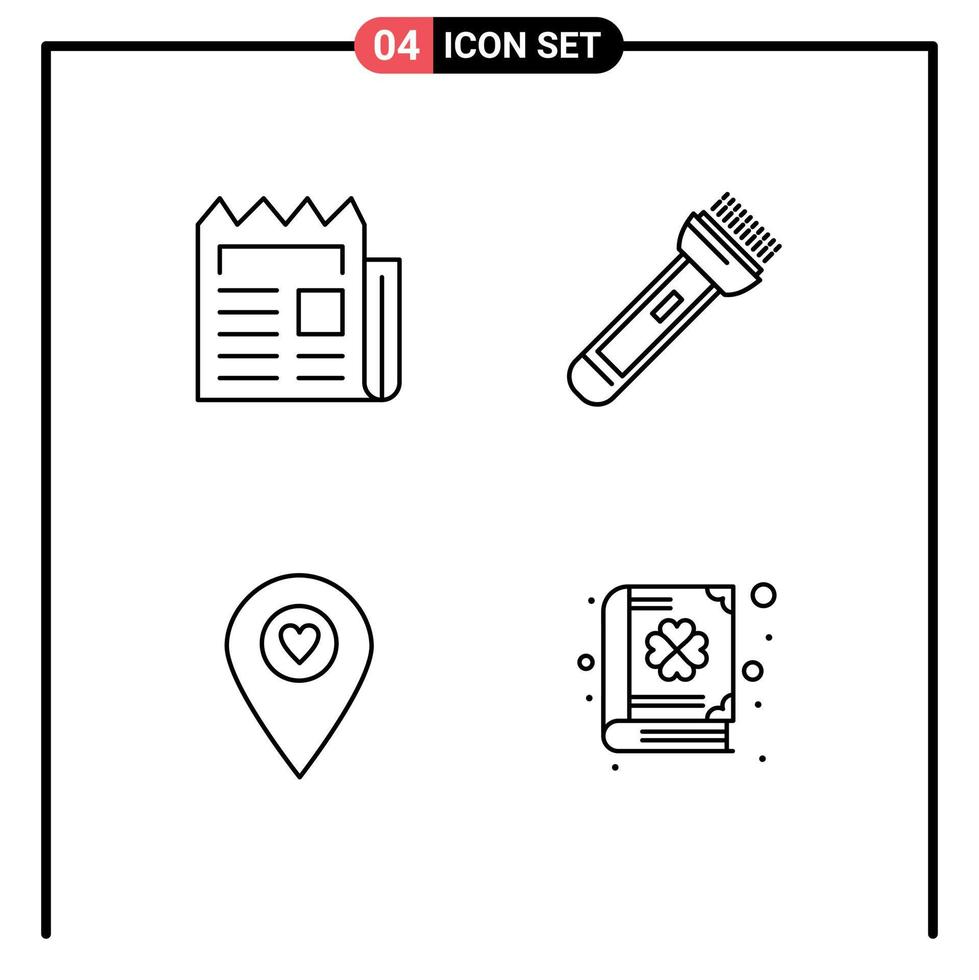 Line Pack of 4 Universal Symbols of media hiking newspaper light location Editable Vector Design Elements