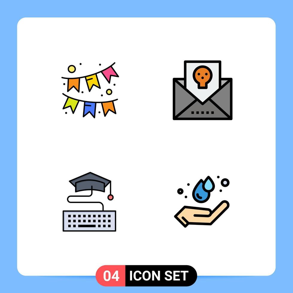 User Interface Pack of 4 Basic Filledline Flat Colors of celebration keyboard address horror graduation Editable Vector Design Elements
