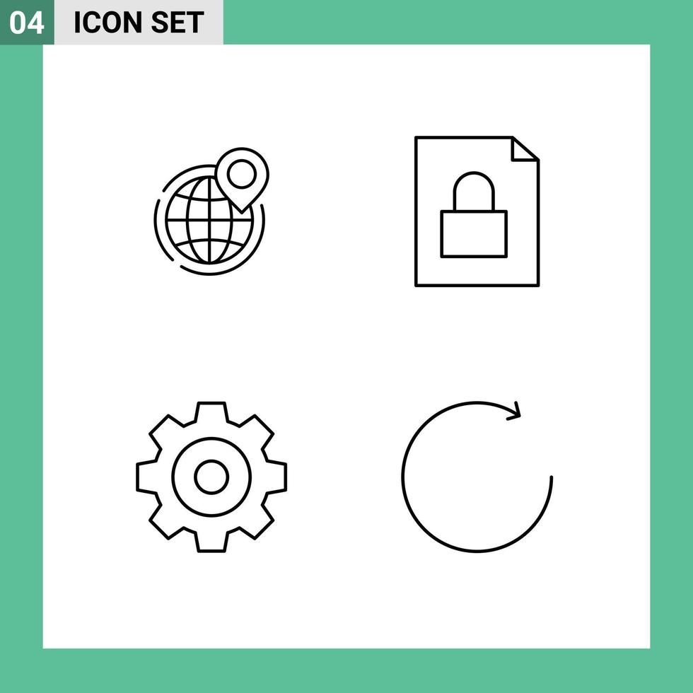 Pictogram Set of 4 Simple Filledline Flat Colors of globe create office document drawing Editable Vector Design Elements