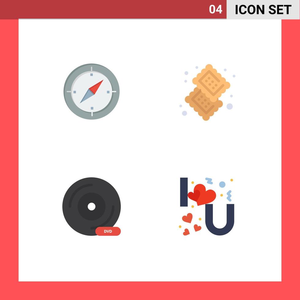 User Interface Pack of 4 Basic Flat Icons of navigation cd gps dessert dvd Editable Vector Design Elements