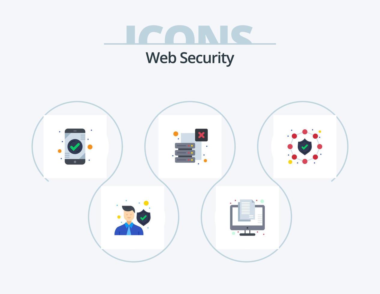 Web Security Flat Icon Pack 5 Icon Design. network. data. information. ok. check vector