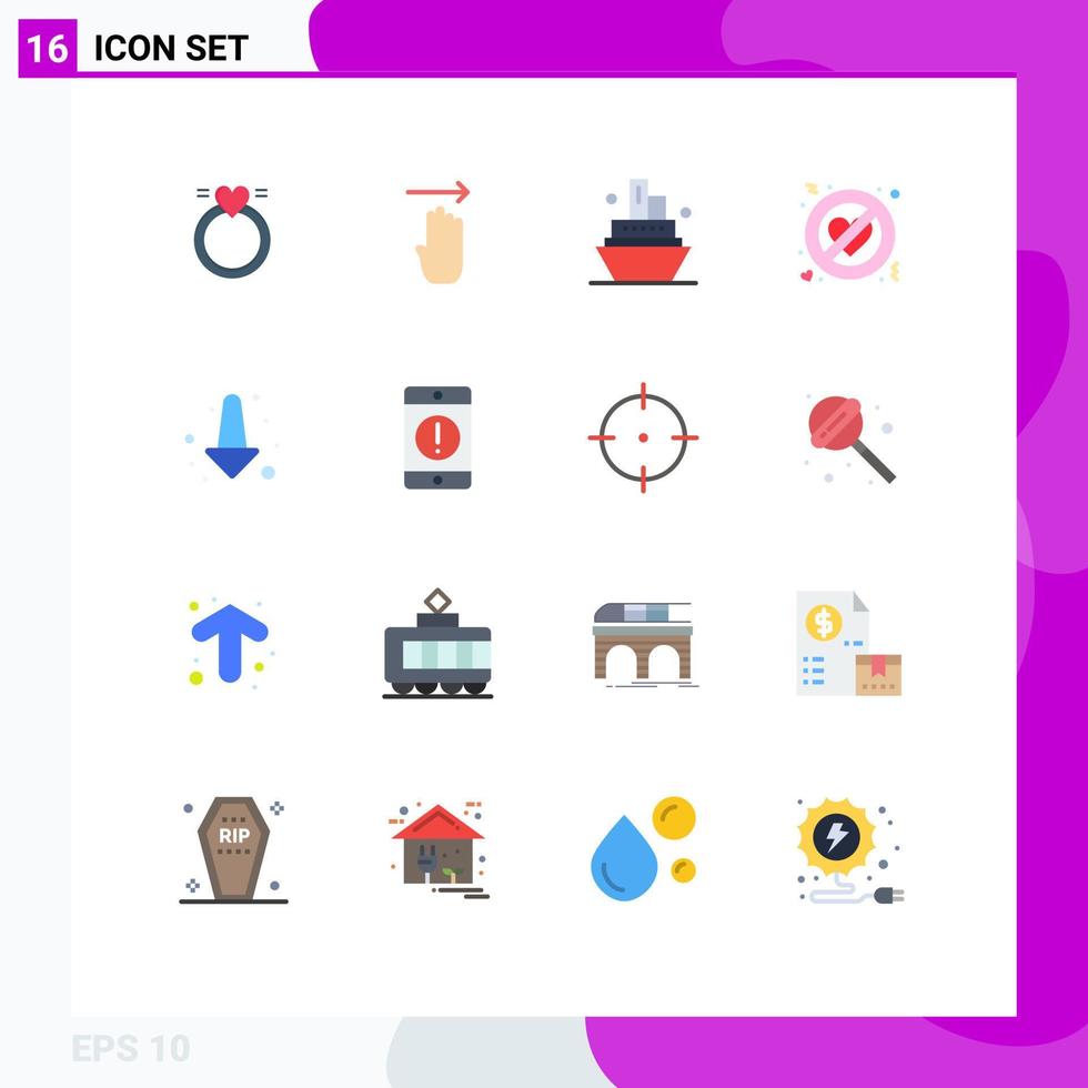 Editable Vector Line Pack of 16 Simple Flat Colors of full arrow cruise forbidden no love Editable Pack of Creative Vector Design Elements