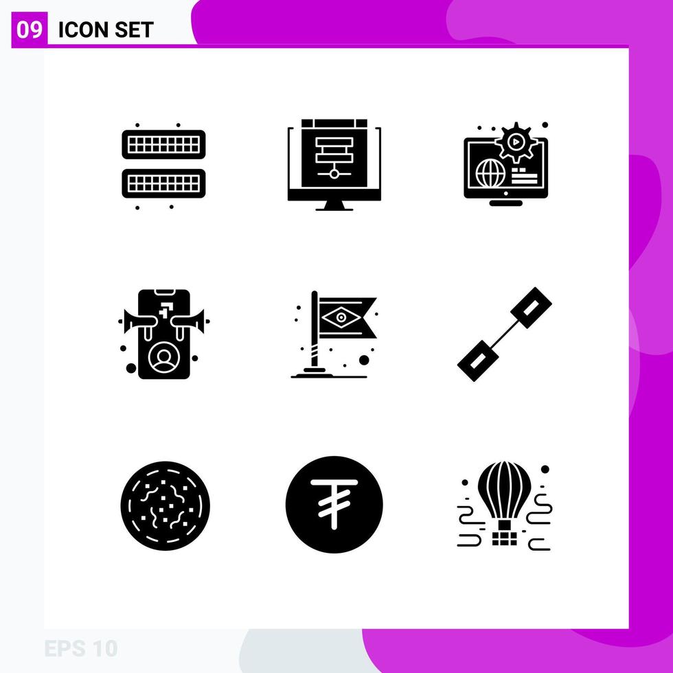 Modern Set of 9 Solid Glyphs Pictograph of online advertising sever ad education Editable Vector Design Elements